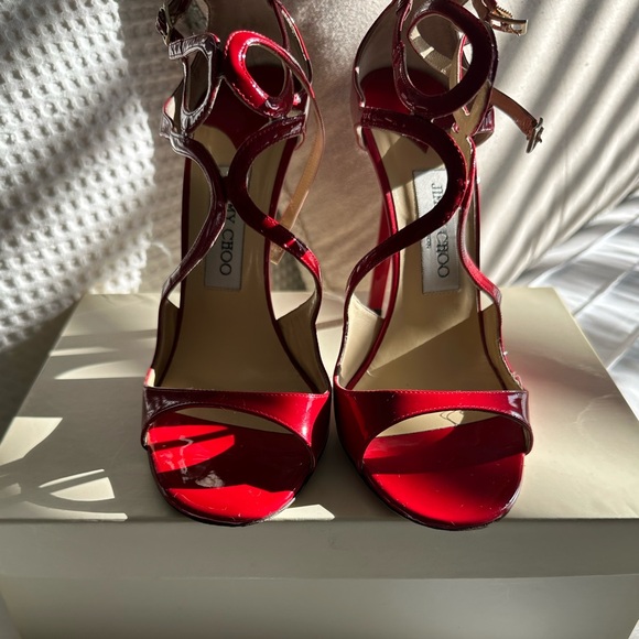 Jimmy Choo Red Patent Leather Lang Sandals Authentic MSRP $895 size 39 - Picture 10 of 14